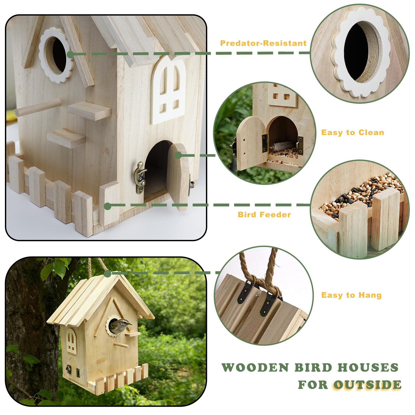 uyiixoxo Kit de casa de pájaros con madera precortada, juego de pintura, accesorios de instalación al aire libre