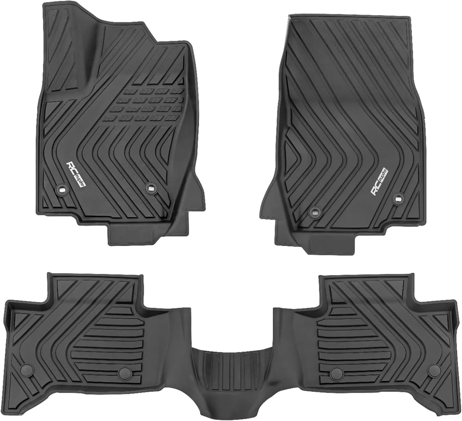 Rough Country Flex-Fit Floor Mats for Toyota Land Cruiser (2024-2025) - Front & Rear Set, Custom All-Weather Non-Slip TPE Liners w/Spill Saver Lip