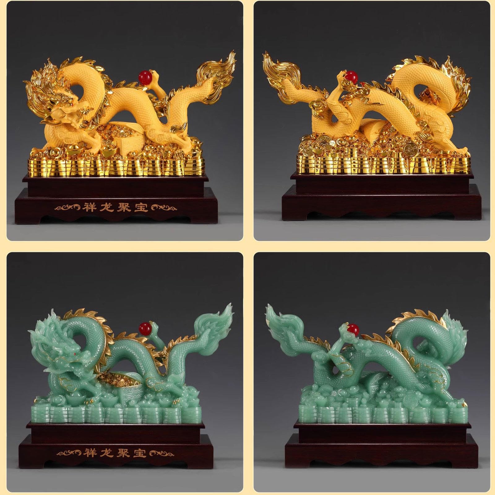 Statue De Dragon Feng Shui En Cuivre Doré - Sculpture Décorative 16x3x10 Cm, Style Africain