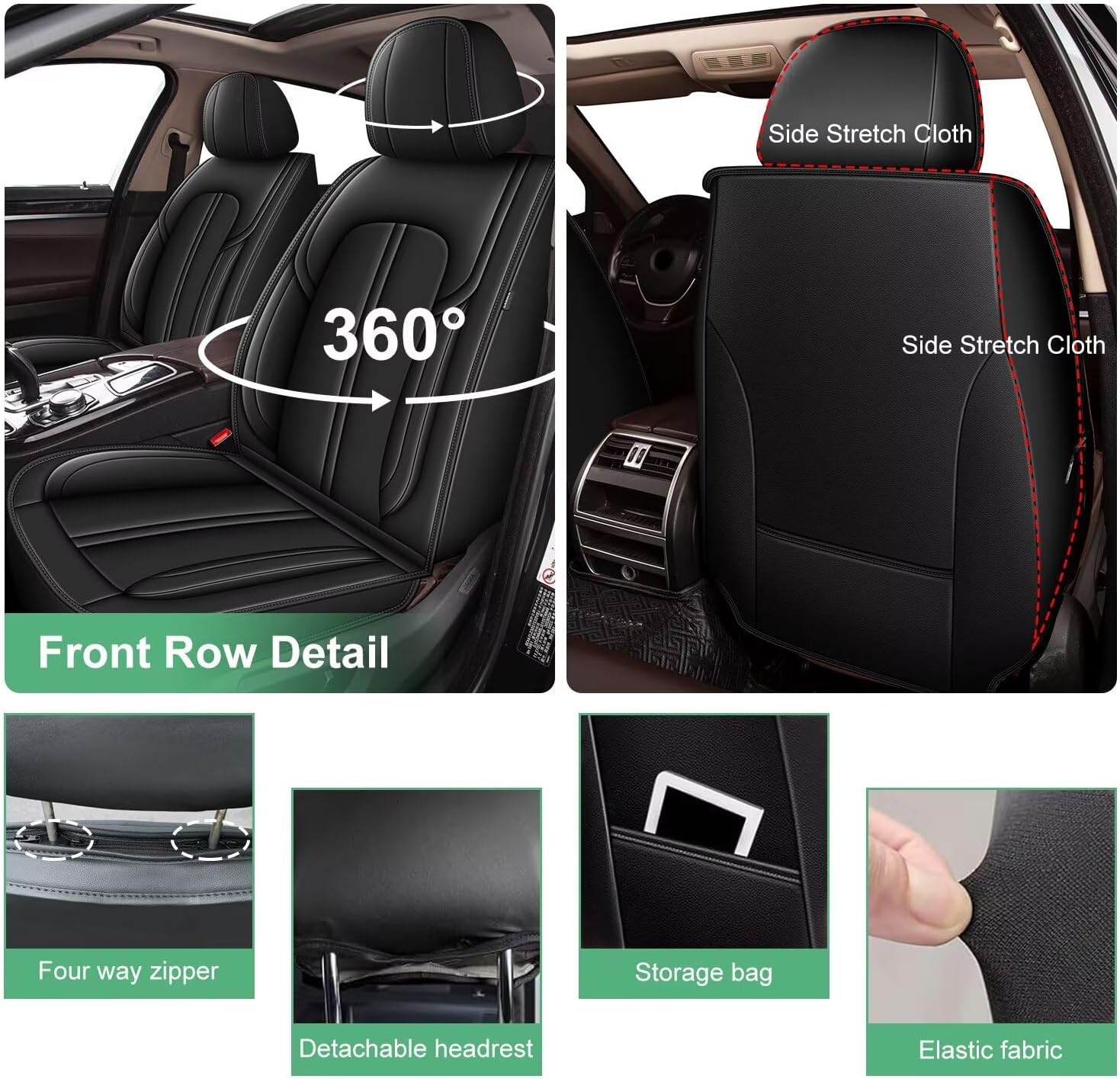 2 Front Car Seat Covers Fit for 2016-2026 Honda HRV/HR-V LX,Sport,EX,EX-L,Touring: Waterproof Faux Leather Car Seat Covers Automotive Seat Cushion Protector (2 Seats, Black)