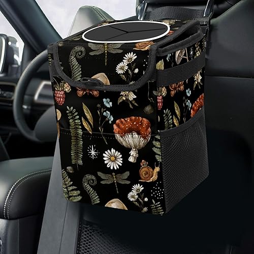 GACTIVITY Bote de basura para auto con tapa, plegable, reutilizable, impermeable, con setas, botes de basura para automóvil, accesorios para