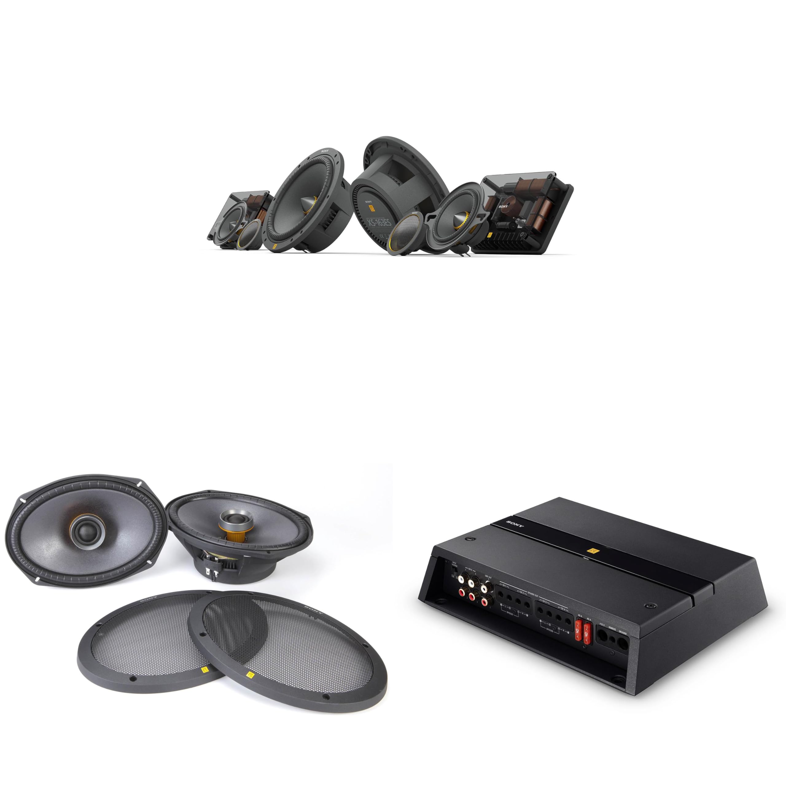 Sony XS-163ES 3-Way Speakers XS-690ES 6x9 XM-4ES Amp Bundle