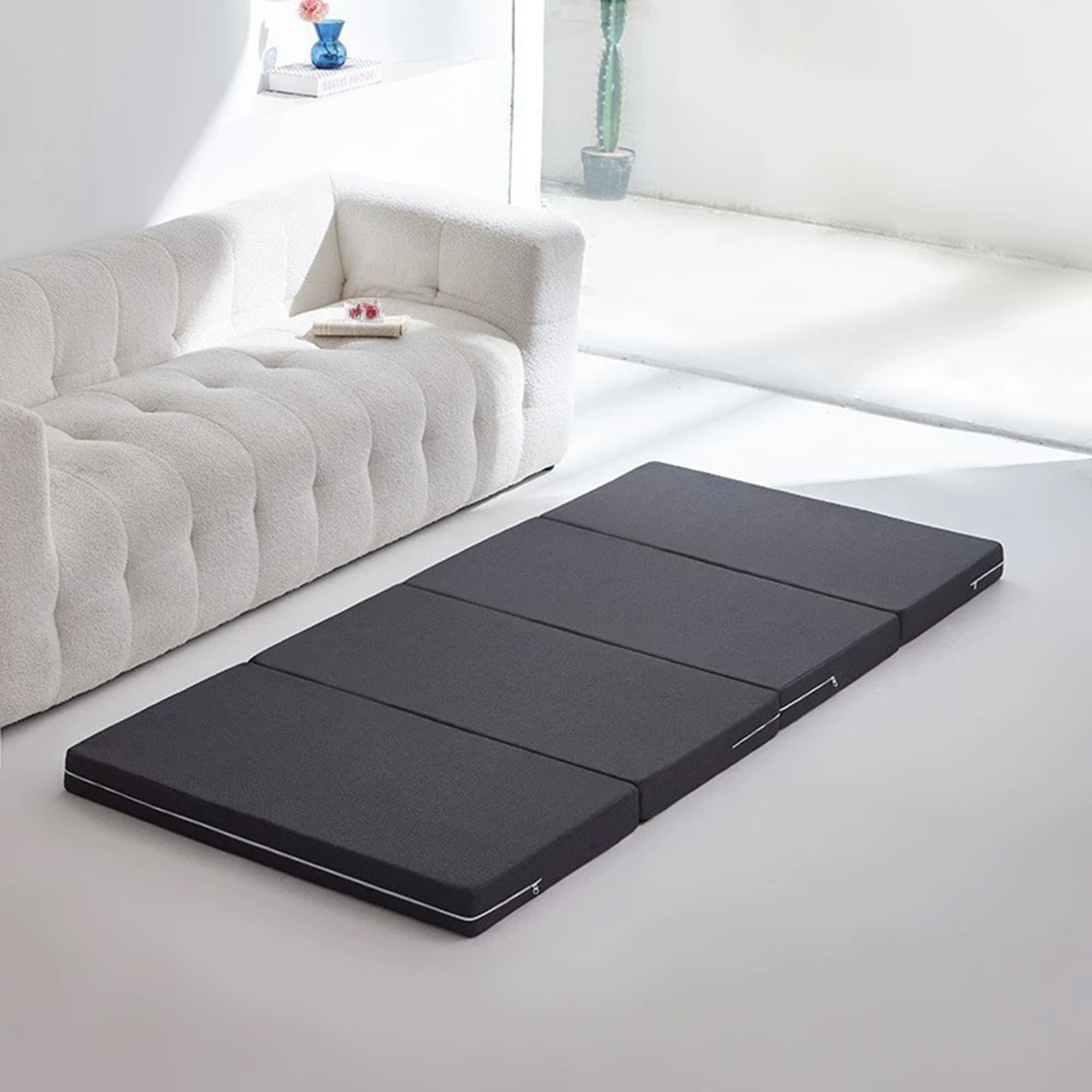 Matelas de sol pliable pour lit simple, lit de sol portable, tapis de couchage avec housse lavable, pliable en quatre, convient pour voyage, camping, lit d'invités, caravanes