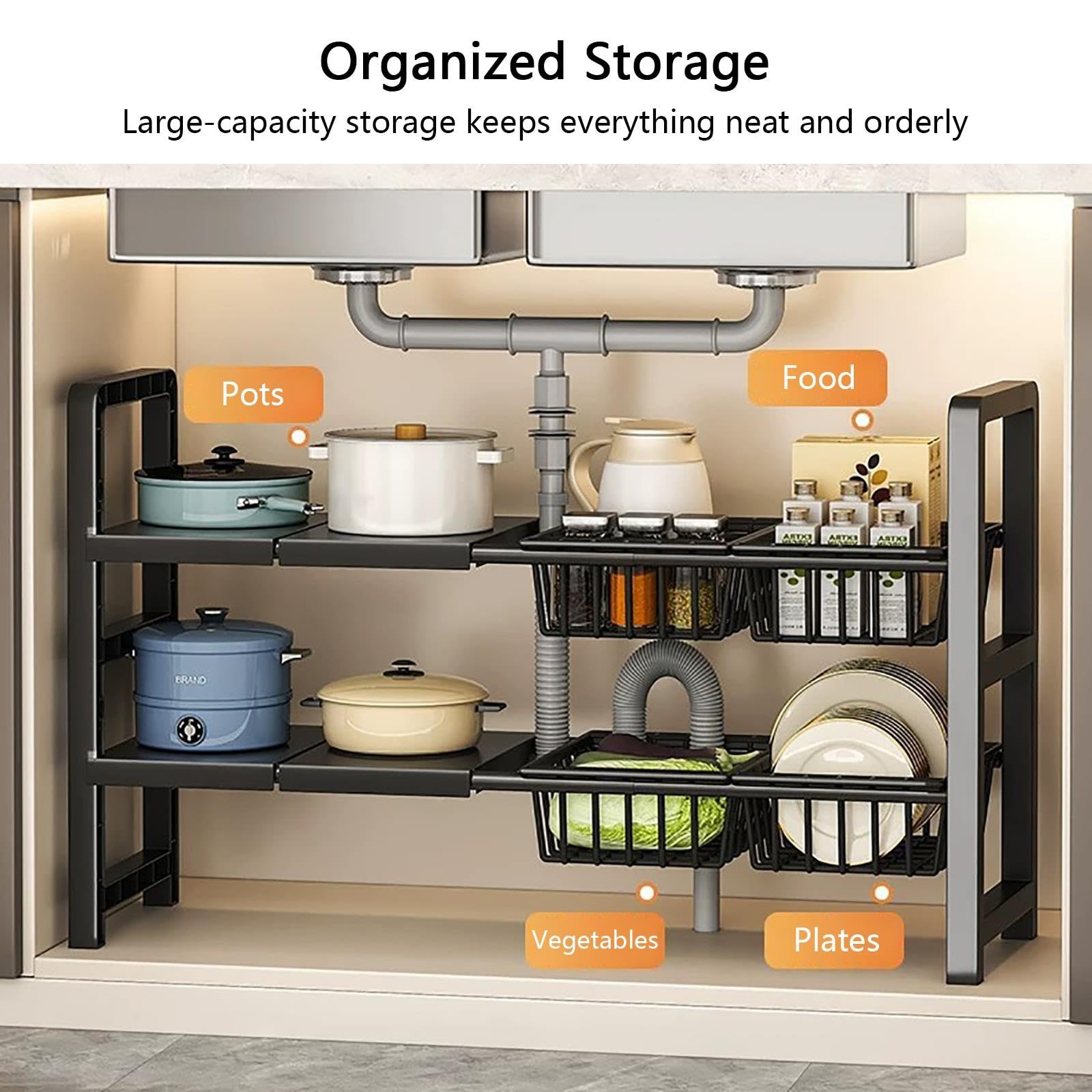 Under Sink Organizer Adjustable Rack for Kitchen Storage