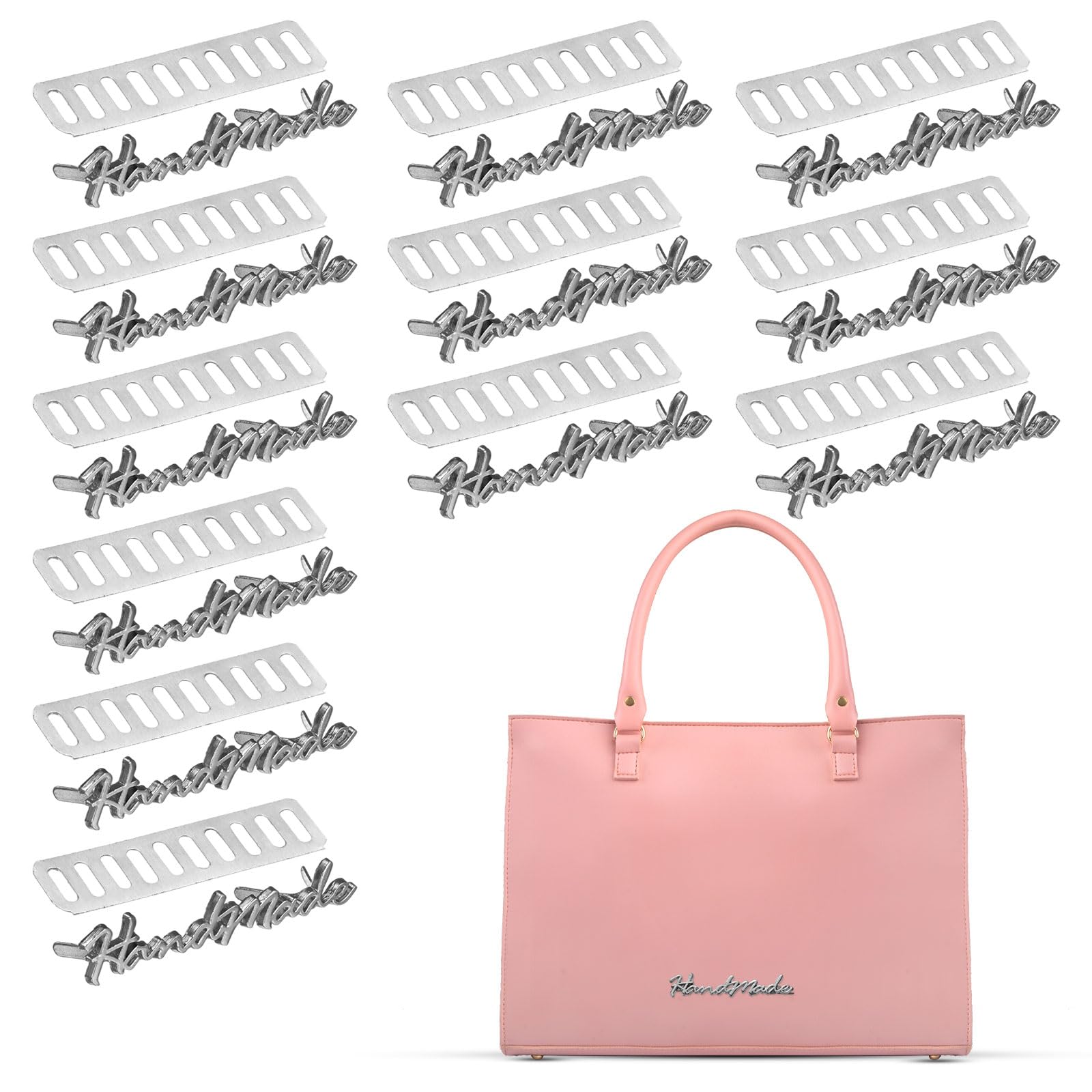 TIXIPEM 1.97 x 0.39 in Handmade Metal Letter Tags Label [12PCS] - Hand Made Purse Bags Sewing Labels with Shim Use for DIY Crafts & Bags Making & Accessories - [Black]