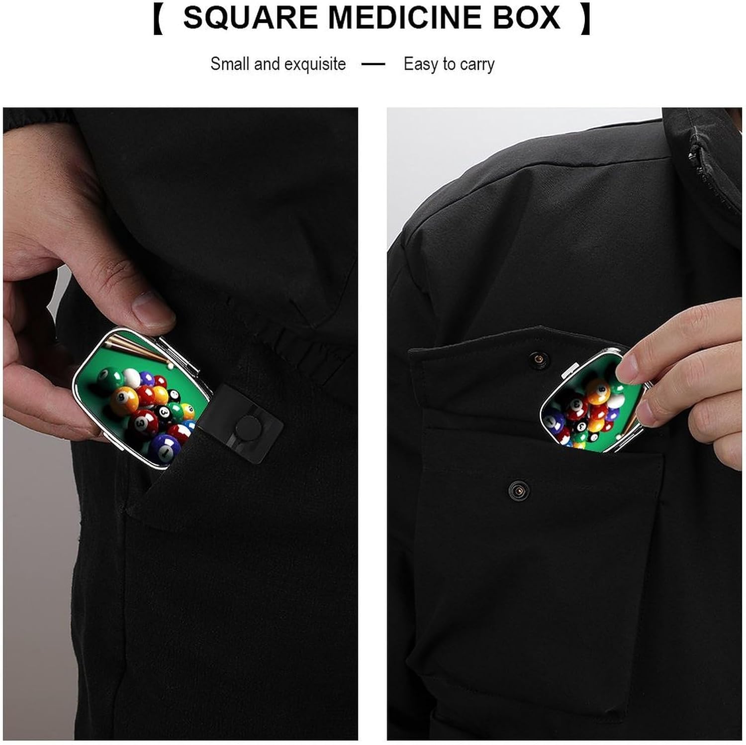 Billiards Square Pill Box with 2 Compartment & Mirror image 5