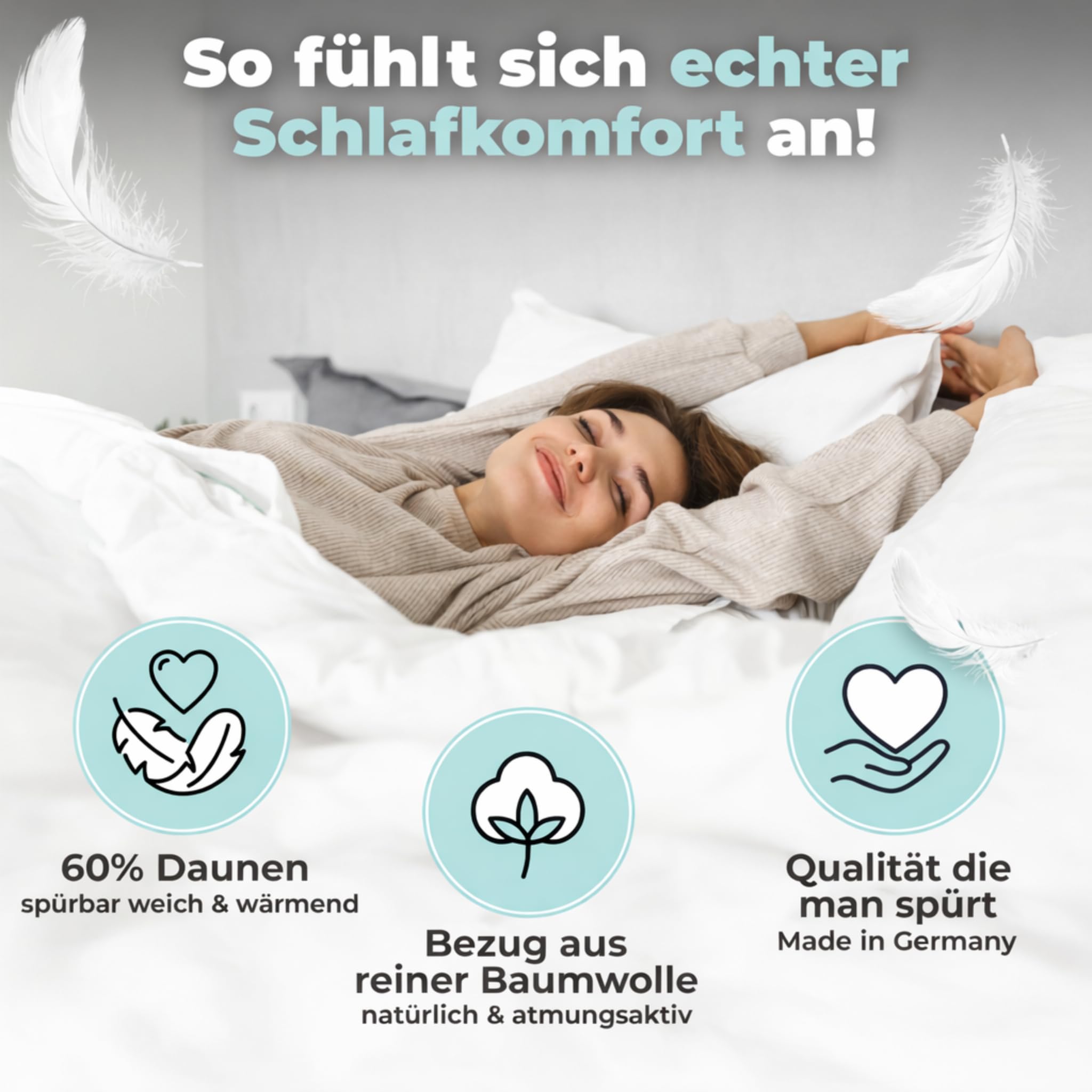 BEFA NATUR Daunendecke Sommer 135x200 cm | 60% Daunen & 40% Federn | 250g Füllgewicht | Allergiker geeignet (NOMITE) | Tierwohl Zertifiziert (DOWNPASS) | Oeko-TEX Klasse 1 | Made in Germany
