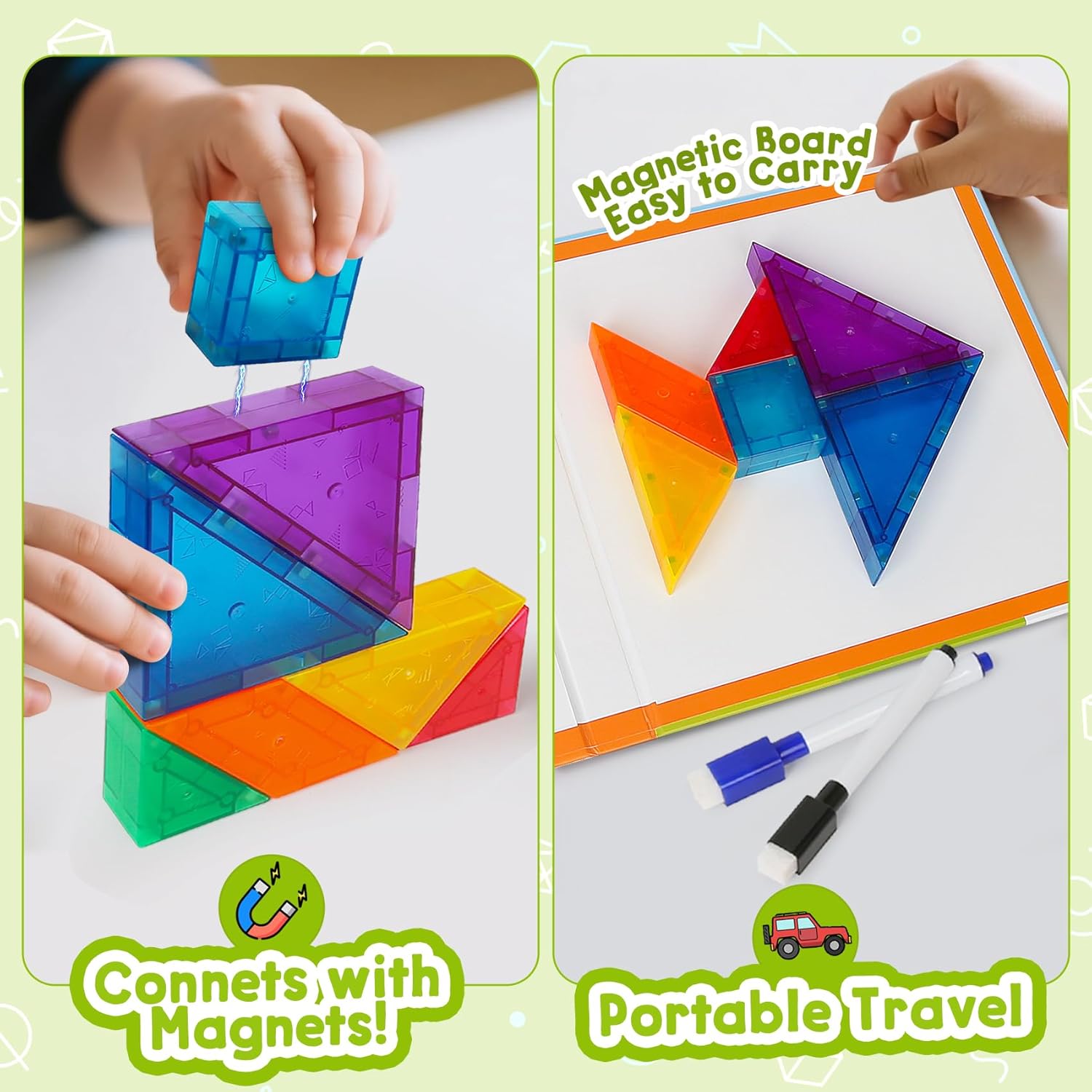 Travel Magnetic Tangram Puzzle - 3D Building Blocks for Road & Plane Travel STEM Toy with 360 Shape Dissection Puzzles & Brain Teasers, Educational IQ Gift for Kids & Adults​