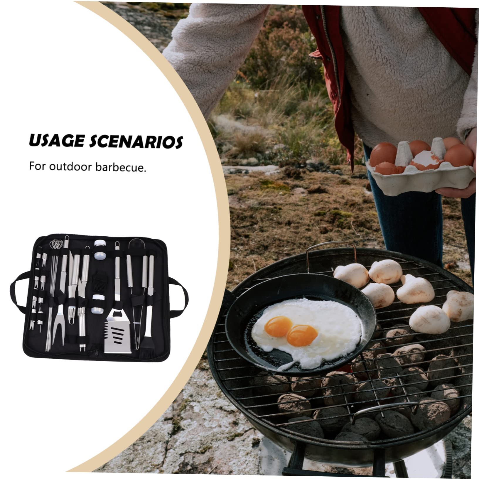 UPKOCH Utensili Barbecue in Acciaio Inox Kit Attrezzi Per Grigliata All Aperto Include Forchetta Coltello Spazzola Pala Pratico Per Barbecue