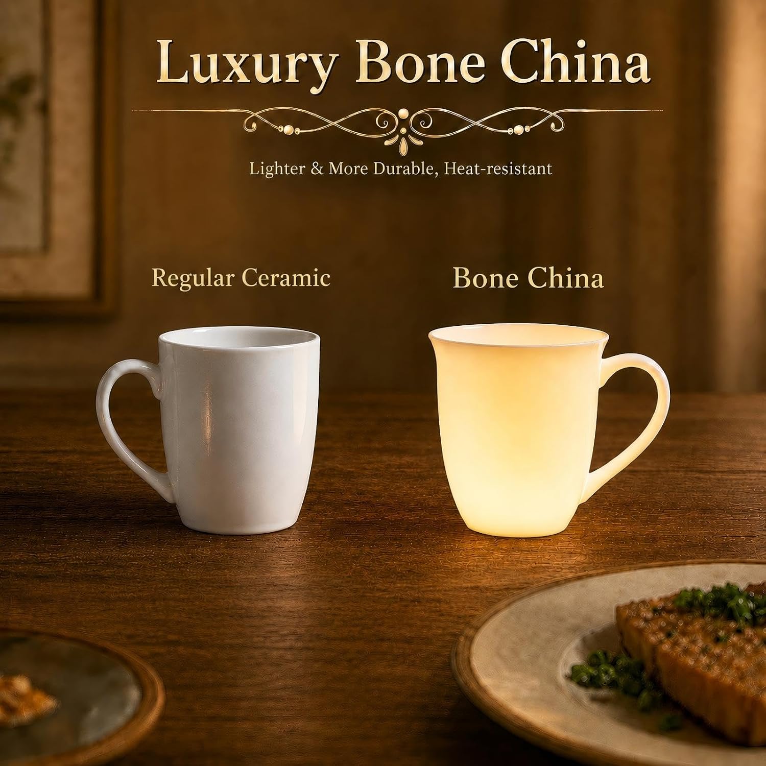 Fine Bone China Coffee Mugs Set of 6, 13 Oz White Tea Cups with Outwardly Tilted Rim, Wide Mouth Lightweight Ceramic Coffee Mugs, DIY Gifts for Coffee & Tea Lovers