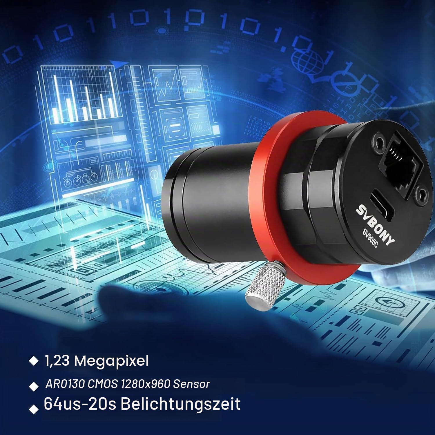 Svbony SV905C Teleskop Kamera, Autoguider Kamera 1,25'', 1,23MP CMOS CMOS-Sensor, USB2,0, ST4-Führungsschnittstelle, Teleskop Zubehör für Autonome Navigation und Astrofotografie