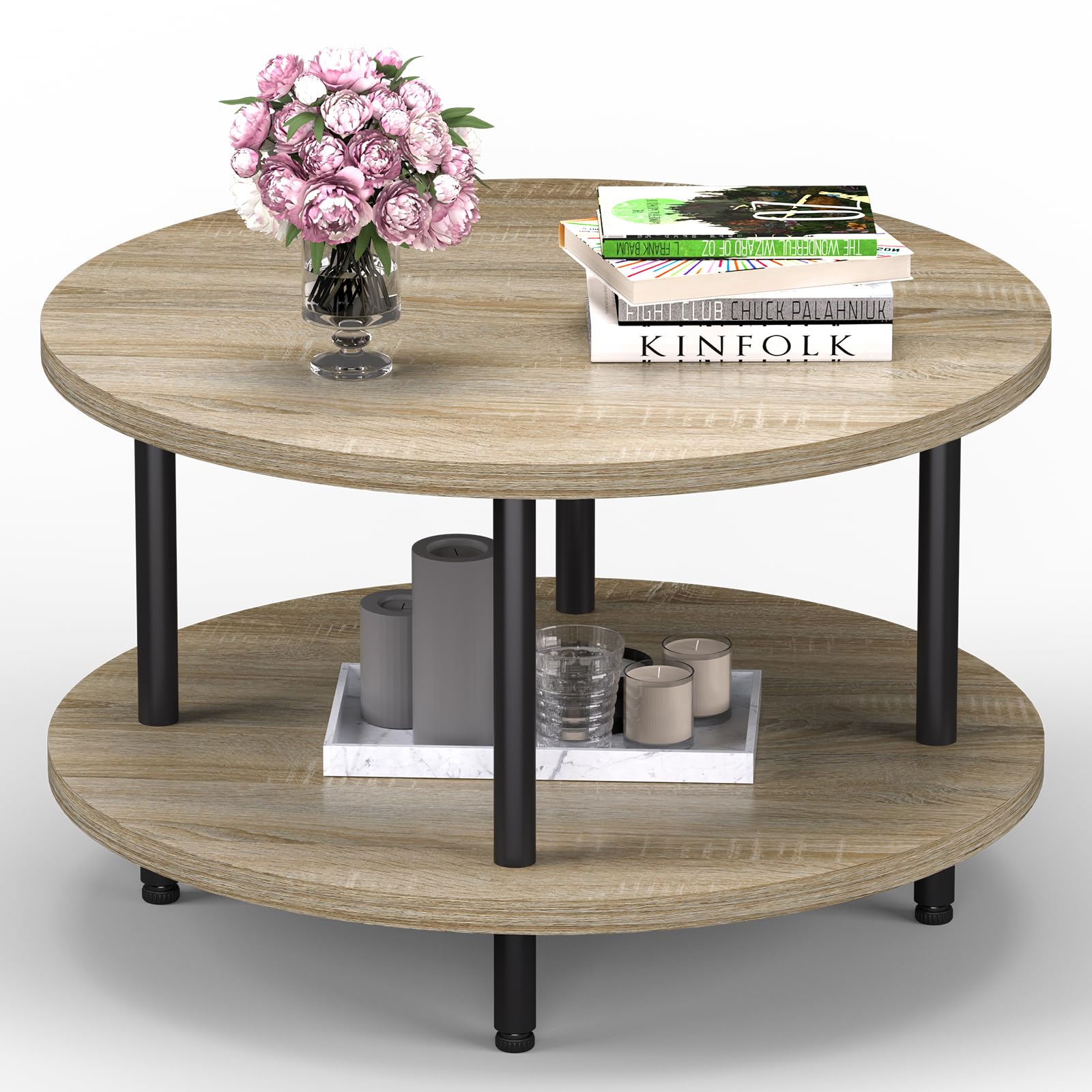 Coffee Table 2 Tier Coffee Tables for Living Room Round Coffee Table with Storage Floor Table for Bedroom