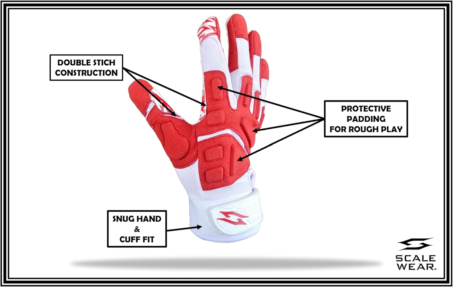Stealth Padded Football Receiver Gloves - White, Battle College Lineman, Be a Villain Not a Joker with Padded Stealth Football Gloves with Tacky Grip Palms, Youth, Kids, Men, Boys, Small to XXL Sizes
