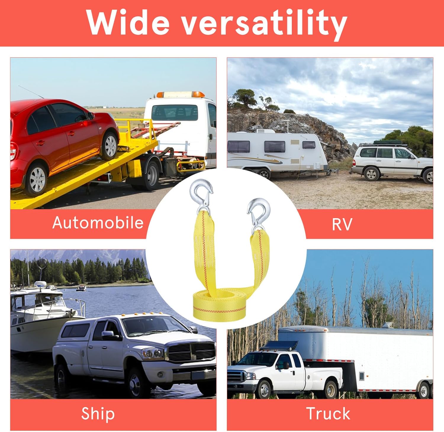 Heavy Duty Tow Strap with Hooks 6m 9t Polyester Car Trailer Tie Down Strap for Vehicle and Emergency Towing