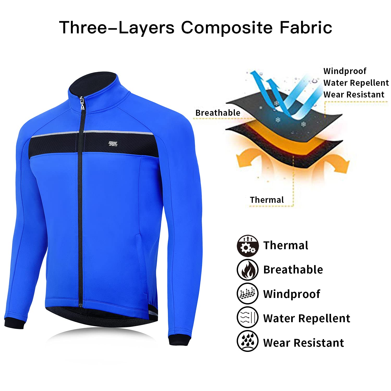 Souke Sports Winter Fahrradjacke Herren Thermo Radjacke mit Fleecefutter | Windschutz Rennrad Jacke,Wasserdichte Radlerjacke,Warme Atmungsaktiv Winterjacke für Radfahren,MTB,Laufen