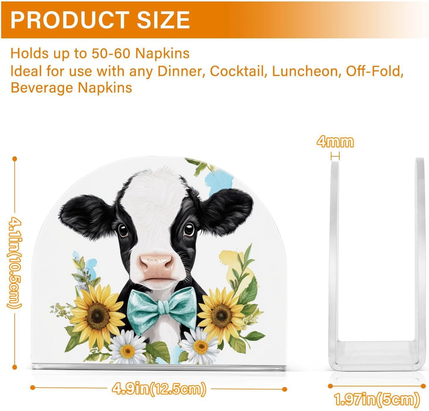 Fustylead Floral Cute Baby Cow Daisy Sunflower Napkin Holder for Table Acrylic Vertical Napkin Holders for Paper Napkins Decor Napkin Dispenser for Home Party Dining Cocktail Kitchen Accessories image 3