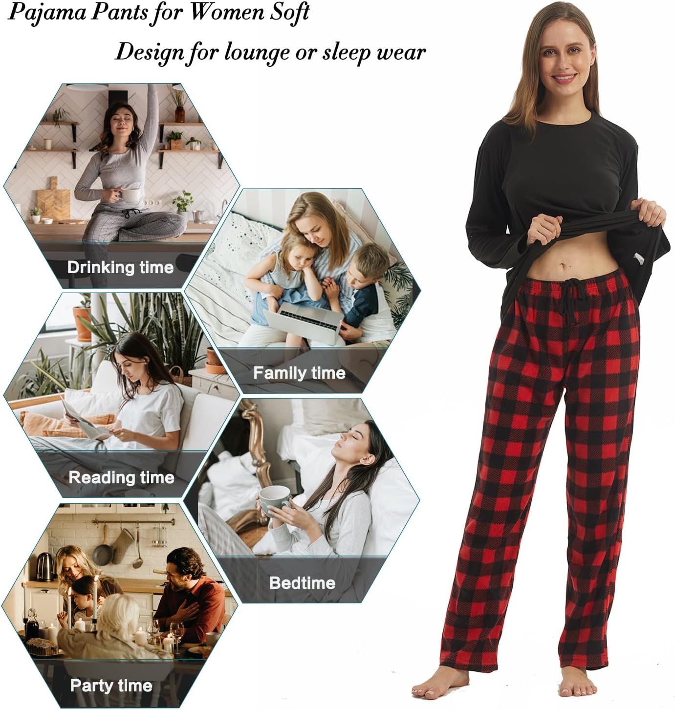 LANBAOSI Buffalo Plaid Pajamas Fleece Pajama Sets 2 Piece Long Sleeve Sleepwear Christmas Pajamas Women Ultra-Soft Pijamas - Image 7