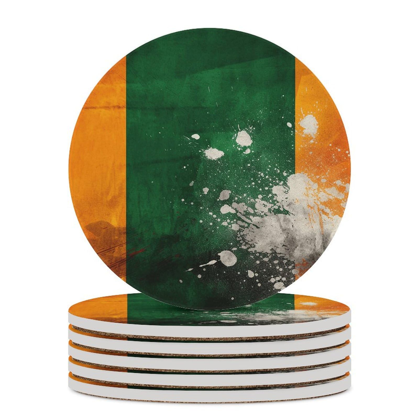 Dessous de verre en céramique lot de 6 ronds absorbants motif orange vert