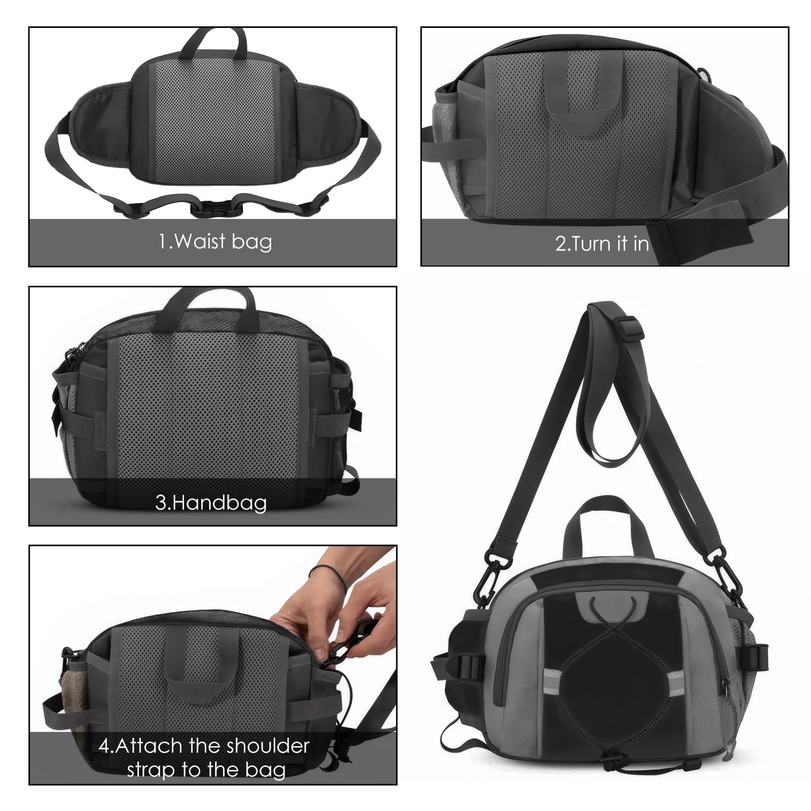 Sac banane avec porte-bouteille d'eau, grand sac banane pour homme et femme avec bandoulière réglable, sac de ceinture imperméable pour promenade, randonnée, course à pied (noir), noir