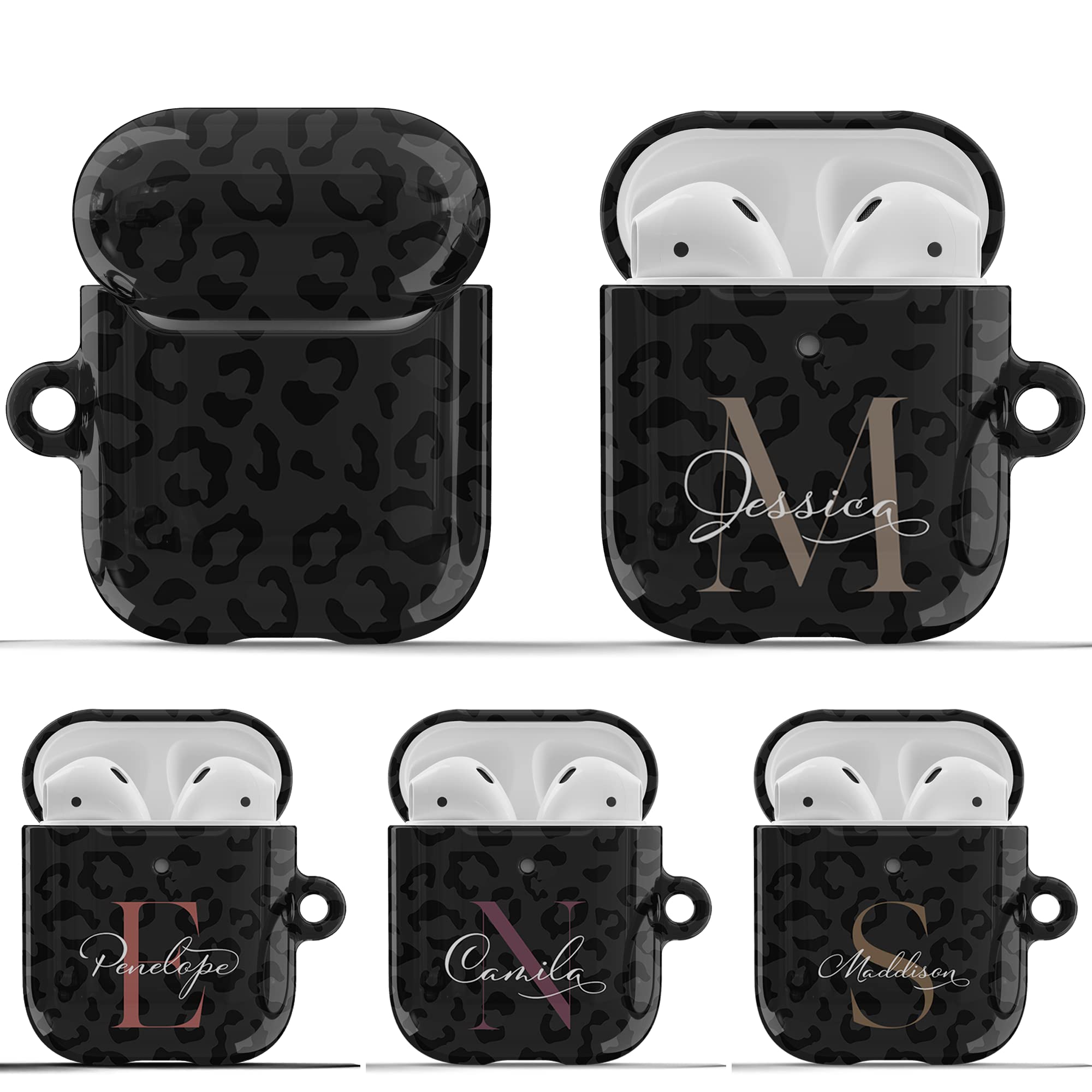 Artisticases Custom Leopard Monogram Initial Case Designed for AirPods Gen 1 & 2 / AirPods Pro Case, Cute Personalized Name Speckled Hard Cover with