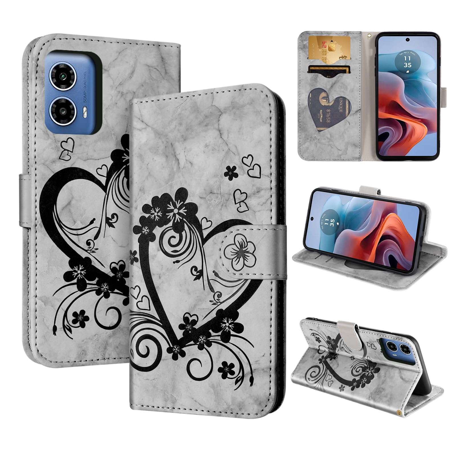 CASAFUNY Case for Motorola Moto G34, Motorola G34 Protective Wallet Case Cover Magnetic Closure Flip Case for Motorola Moto G34, Black