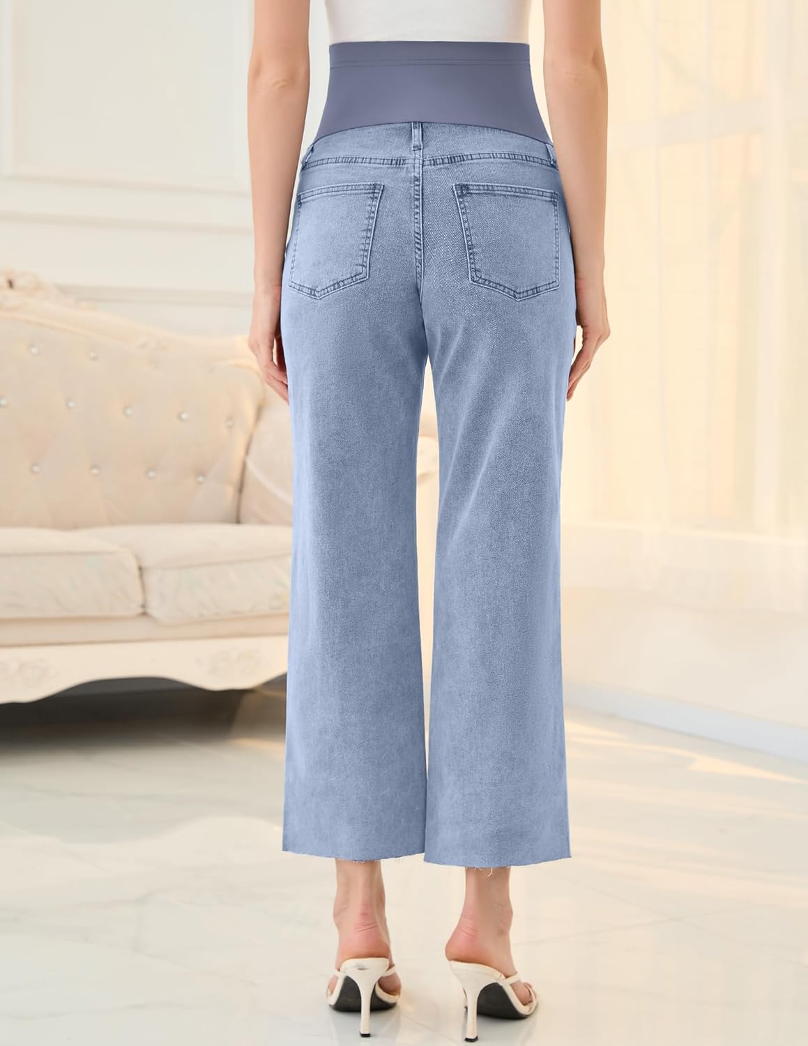 fitglam Women's Maternity Jeans Straight Leg Relaxed Fit Over Belly Pregnancy Denim Work Pants Maternity Clothes with Pockets - Image 6
