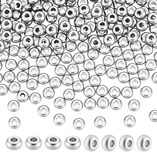 PH PandaHall 200pcs 4x2mm Spacer Bead Stainless Steel Flat Round Bead Spacers Metal Beads Slider Stopper Disc Spacer Loose Beads for Bracelet Necklace Jewelry Making, Hole 1mm