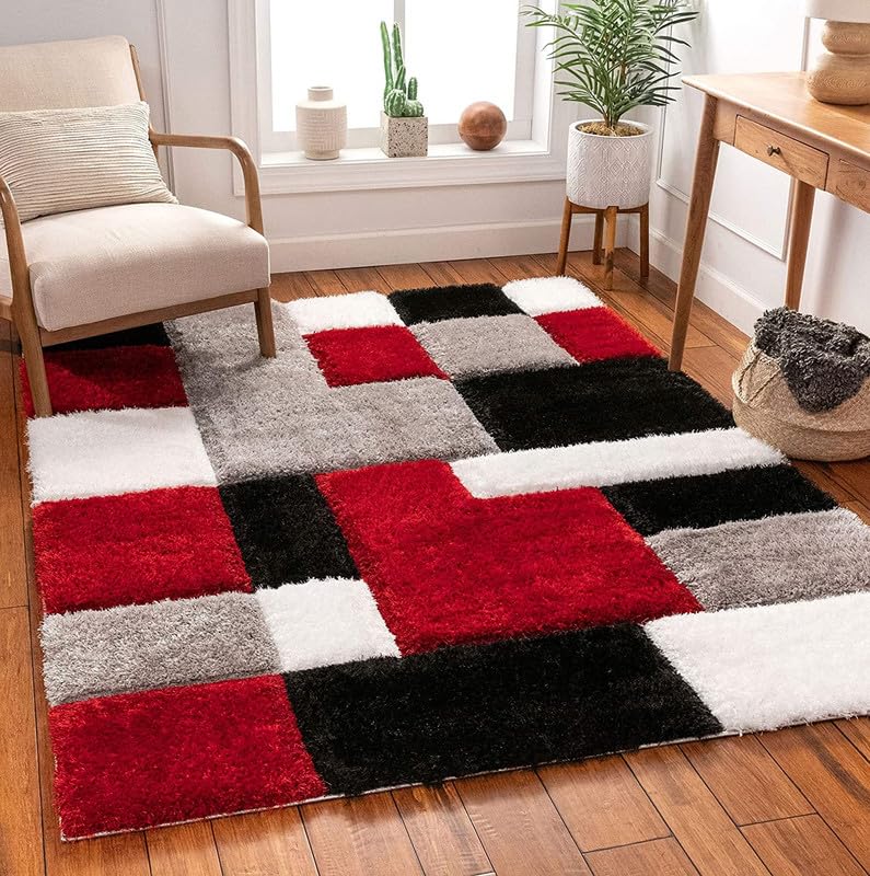 Image of Shaggy Area Rug - Extra Plush Luxury Carpet, Super Soft & Cozy Feel| Perfect for Living Room, Bedroom, and Stylish Home Decor- Red (2 x 5 ft)