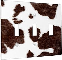 Vista 2 de Placa de interruptor de luz de 3 cuadrillas de piel de vacuno, placa frontal eléctrica de triple palanca para baño, cocina, dormitorio, habitación