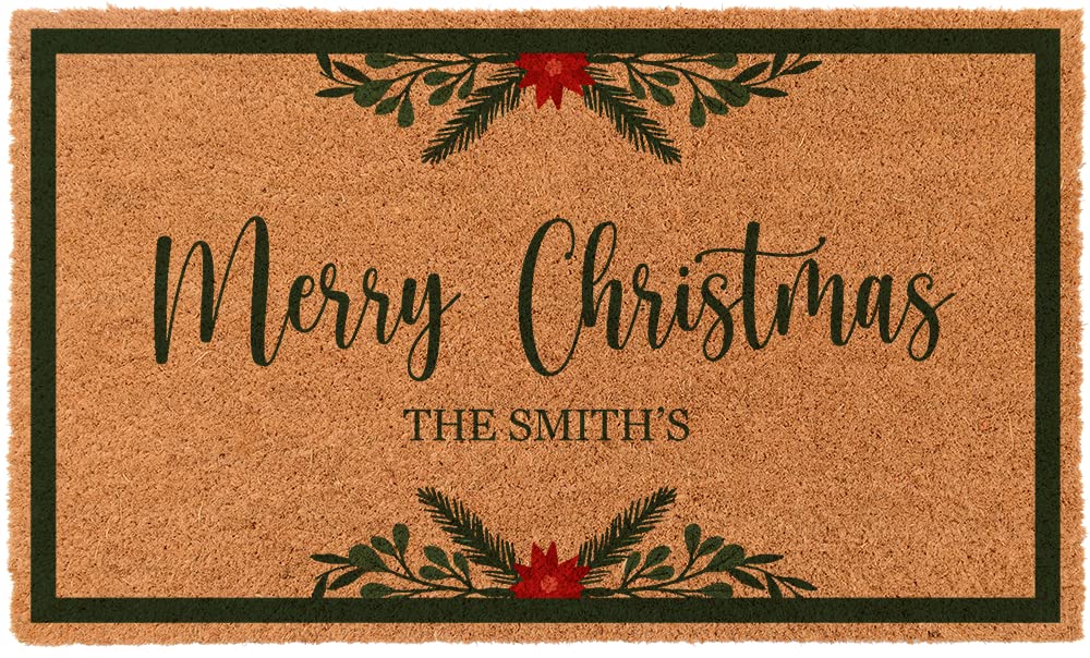 Coco Mats N More Personalized Bordered Christmas Doormat - 22" x 36" Made in USA - Vinyl Backed Durable Entry Mat Natural Coir Christmas Decorations Decor Doormat Holiday Rugs Entryway