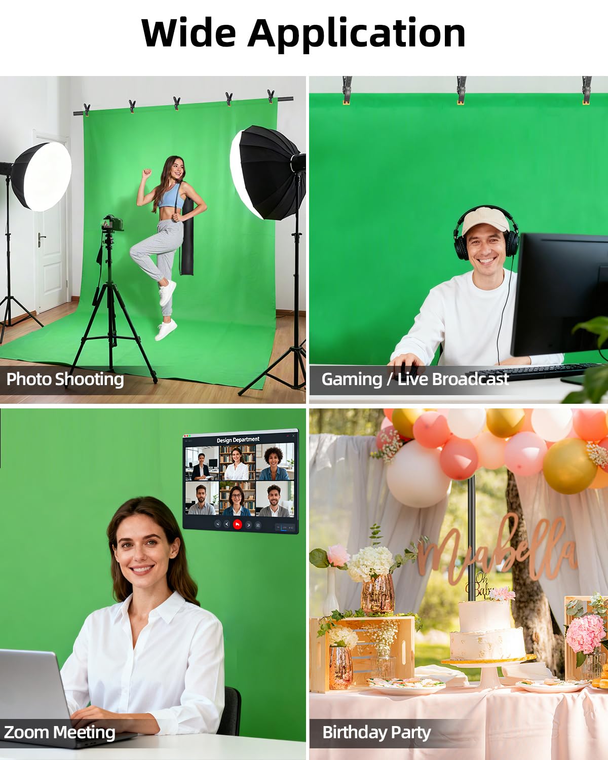 HEMMOTOP Kit sfondo verde per schermo verde, 2,4 x 2,1 m (altezza x larghezza), schermo verde più ampio con supporto, sfondo verde chromakey portatile con supporto, morsetti a molla, custodia per zoom