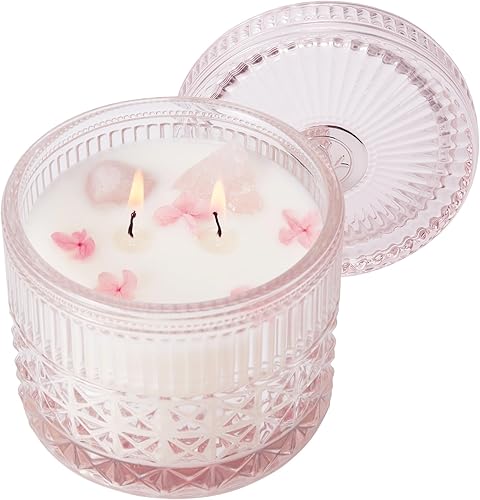 Chloefu LAN Velas de Cristal Rosa con Burbujas de Champán Vela para el Hogar Perfumada, No Tóxica, Regalos Espirituales Únicos de Meditación, 14 oz,