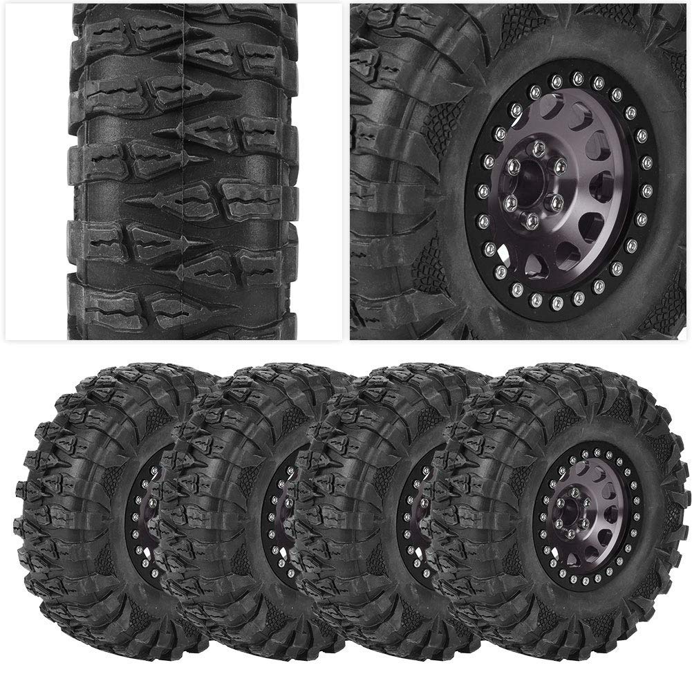 EVGATSAUTO 2.2 Beadlock, 2.2 Beadlock und -Reifen, 4-teiliges RC-Crawler-Gummireifen-Metallradnaben-Zubehör, Passend für 1/10 RC-Car 2,2 Zoll (Ti-Farbe)