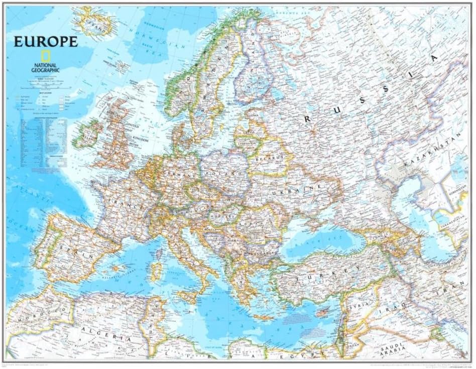 Europe Political Map Poster 30 x 24in