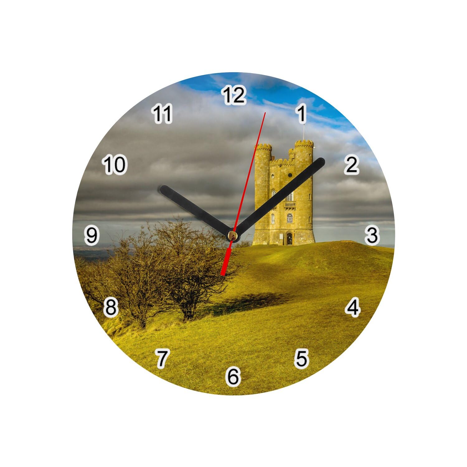 Horloge murale en verre de 20 cm motif Broadway Tower Cotswolds