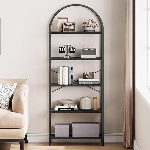 Miniatura 3 de IDEALHOUSE Estantería de 5 niveles, estantes de exhibición arqueados, estantes altos de pie con marco mental, estante de almacenamiento rústico,