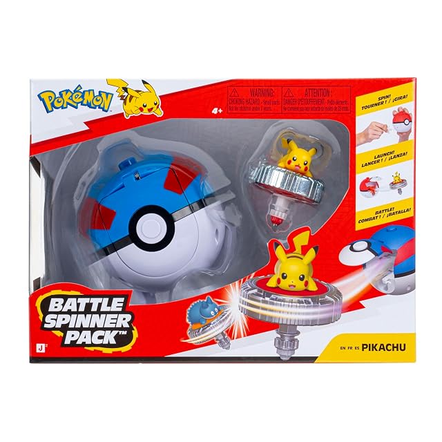 Paquete Pikachu Battle Spinner de Pokémon - Spinner de Batalla con Lanzador Giratorio Super Ball
