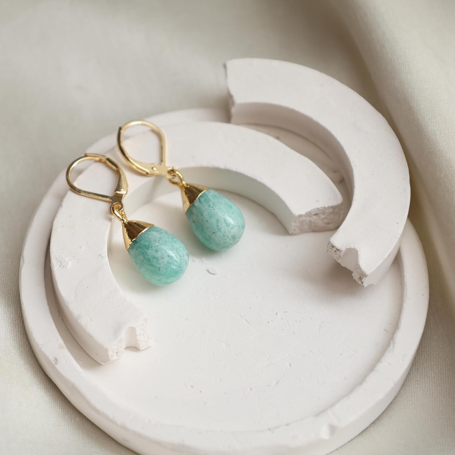 Gempires Natural Gemstone Drop Dangle Earrings for Women | Teardrop Dangle Earrings with Leverback | 14K Gold Plated Hypoallergenic Leverback | Handmade Jewelry Gift for Her | Multiple Gemstone Options - Image 3