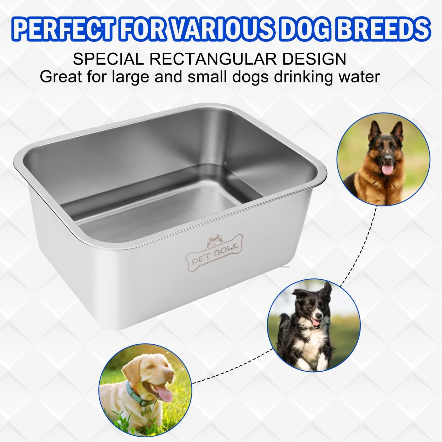 Vumdua Water Bowls for Large Dogs, 3 Gallons Durable Stainless Steel Dog Bowls - Big Capacity Water and Food Bowl for Indoor Outdoor, Easy to Clean