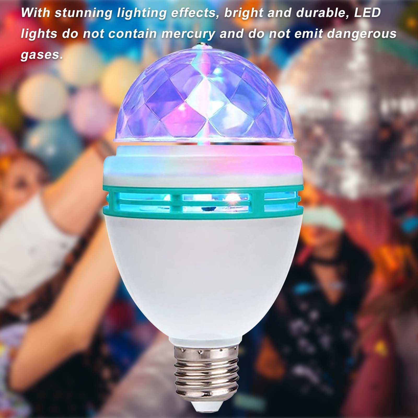 GBKDQQ 2 luces LED para fiestas, E27, 3 W, RGB, LED, bola de discoteca, rotatoria 360°, bombilla LED discoteca, decoración para bodas, cumpleaños, Halloween, Navidad