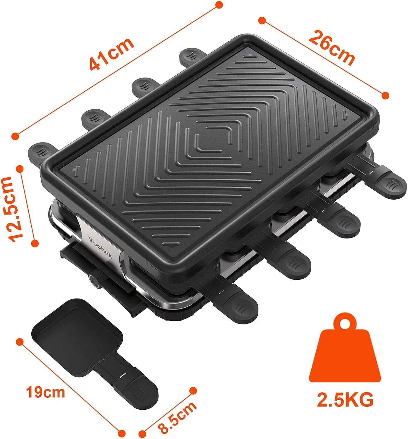 Raclette 8 Persone Griglia Elettrica Raclette Grill 8 Mini Padelle 8 Spatole Grill da Tavolo Grill Elettrico Piastra Antiaderente 1300Watt, Nero Raclette 8 Persone Griglia Elettrica Raclette Grill 8 Mini Padelle 8 Spatole Grill da Tavolo Grill Elettrico Piastra Antiaderente 1300Watt, Nero