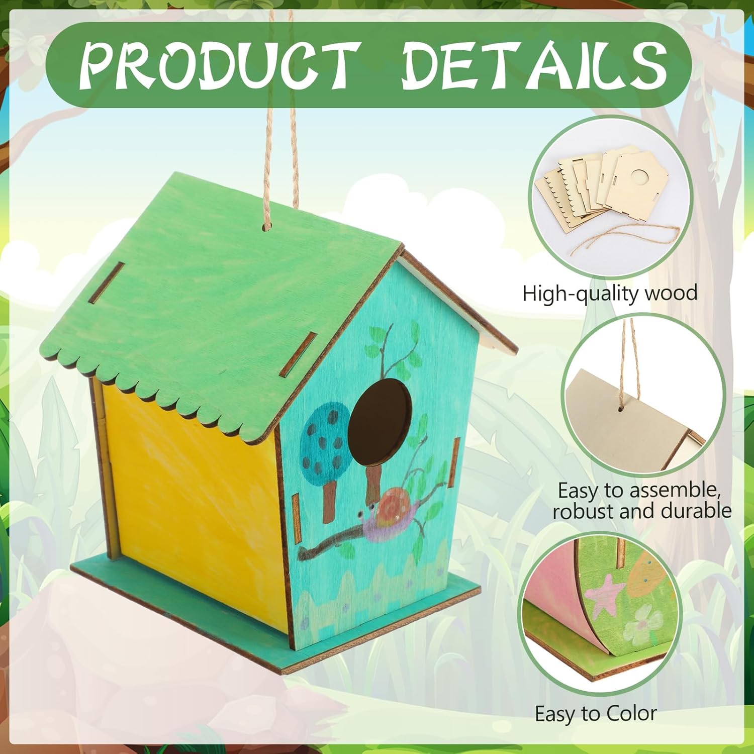 DoubleFill 60 Pcs Wooden Bird Houses Bulk for Kids Unfinished Wood Birdhouses for Children Wood Craft Project Kits for DIY Wooden Arts and Crafts for Valentines Crafts