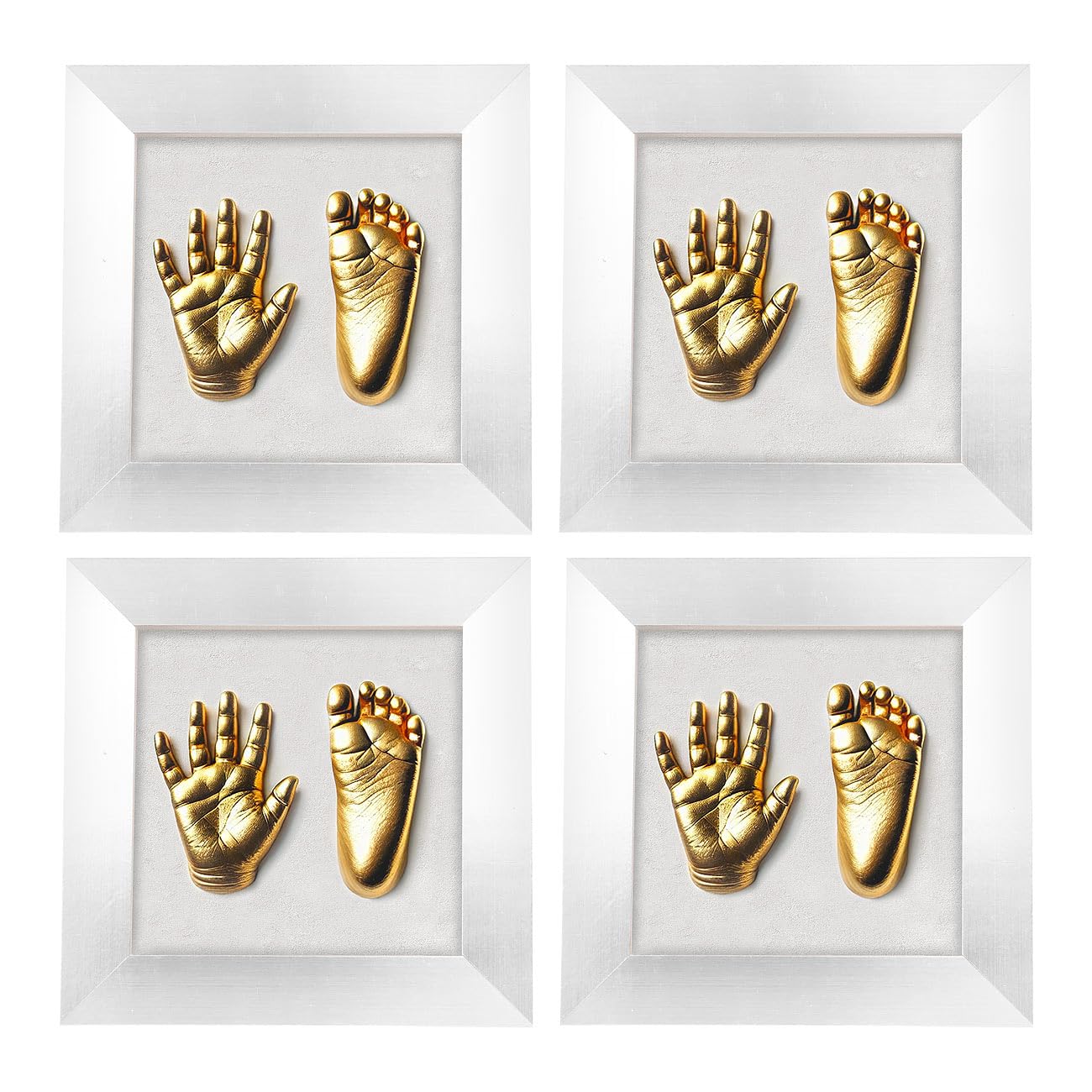 Your Design Babybilderrahmen: 4er-Set 3D-Abform-Sets Baby-Hand & Fußabdruck mit Holzrahmen, 24x24 cm (Baby Abdruck-Kit, Abdruck Hand, Füße)