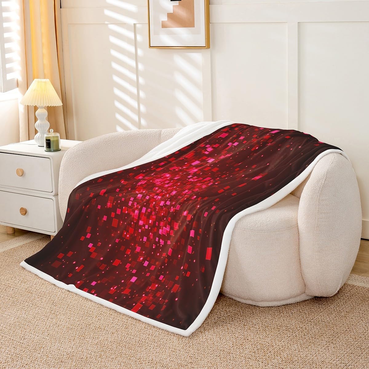Red Geometric Blanket 40"x50" Luxury Fleece Blankets for Boys Girls Teens Square Pattern Fleece Throw Blanket Soft Lightweight Microfiber