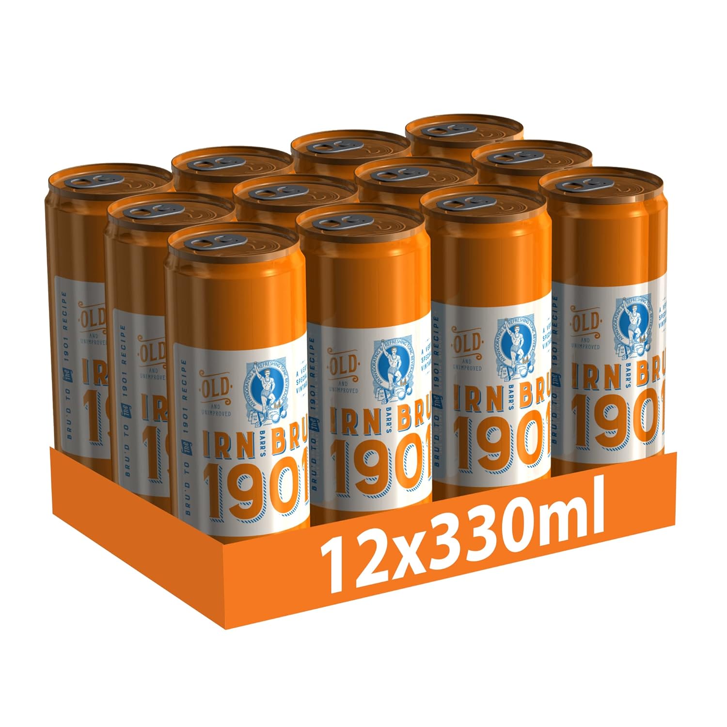 IRN-BRU 1901, 12 Pack A Very Special Vintage Recipe, No Caffeine, Full Sugar, Taste The First Ever IRN-BRU Recipe - 12 x 330ml Cans