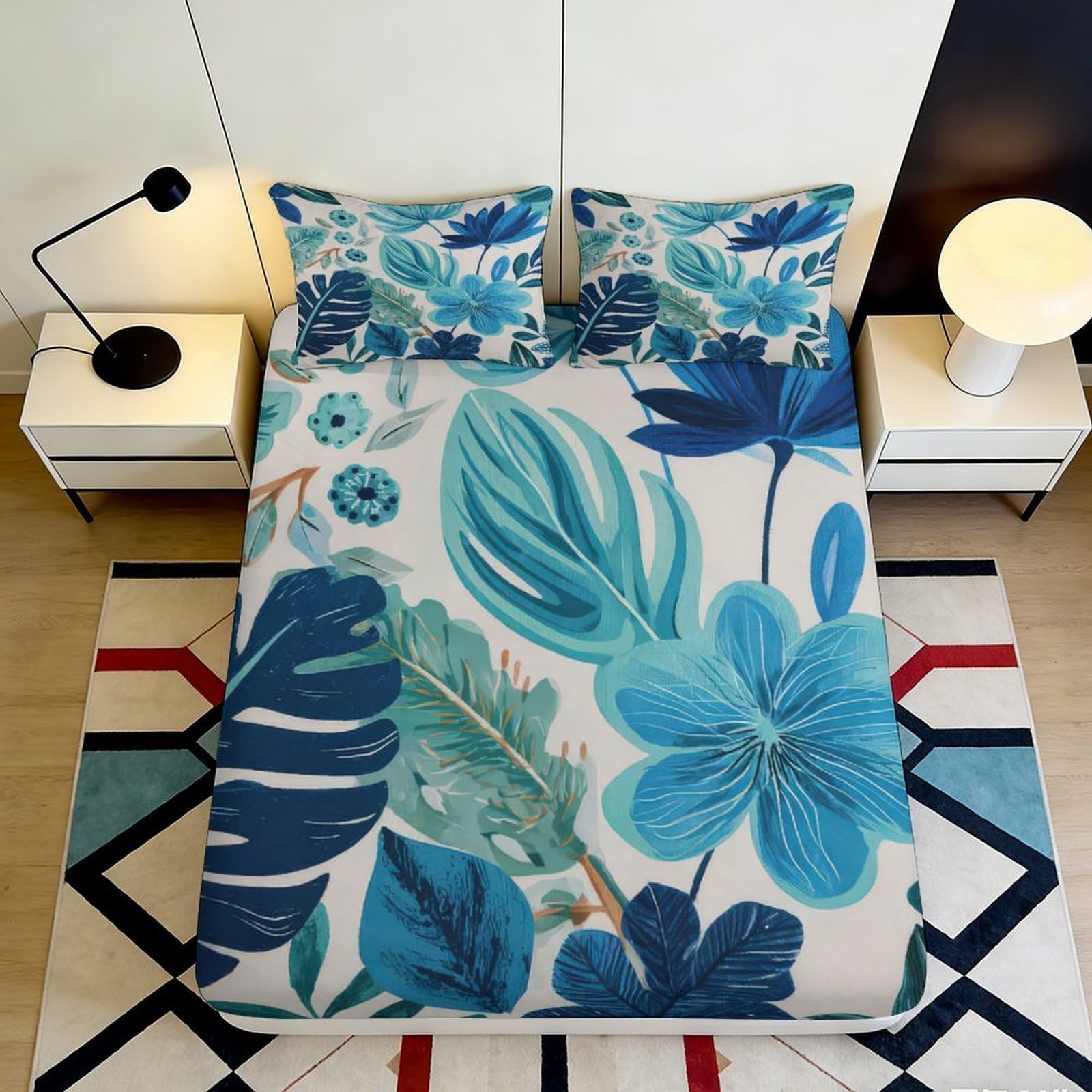 Pnayamiorkfel Style-4 3D Printed Tropical Leaf Fitted Sheet Microfiber Soft Breathable Botanical Flower Mattress Cover For Bedroom Guest Room Decor 90X200x25cm