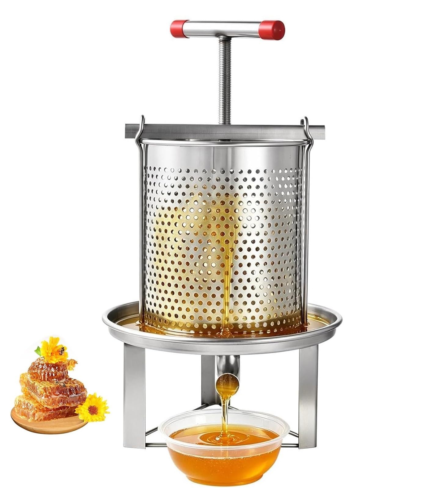 Presseur de miel manuel, presse à cire manuelle de presse à miel domestique | Outil d'apiculture extracteur en acier inoxydable 304 for la fabrication de cire d'abeille, de vin et de jus de fruits.