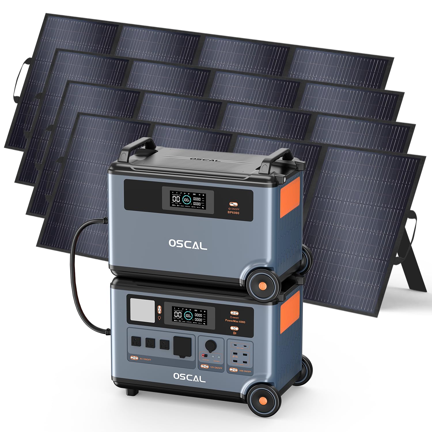 OSCAL 6000W Power Station with 4x400W Solar Panel 120V 240V Dual Voltage Solar Generator 7 2kWh Lifepo4 Battery