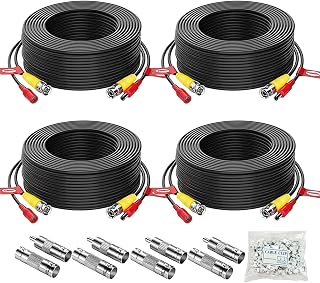 Aiwixen 4-Pack 200ft BNC Video Power Cables for CCTV DVR Security Cameras - Waterproof, Double-Shielded w/ Connectors & Clips