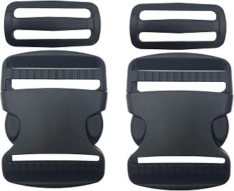 2 Set 2 Inch Flat Dual Adjustable Plastic Quick Side Release Plastic Buckles and Tri-glide Slides for Luggage Straps Pet Collar Backpack Repairing Black, Fit For 2/50mm Webbing Straps
